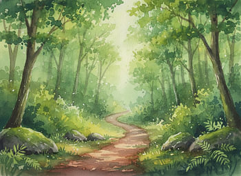 Aquarelle « Sentier serein dans la forêt »