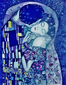 Der Kuss in Blautönen, inspiriert von Gustav Klimt