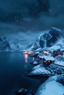 Besneeuwd landschap van de Lofoten, schilderachtig van fernlichtsicht