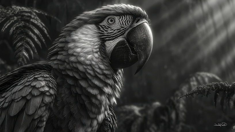 zwart-wit papegaai-kaketoe-ara van Gelissen Artworks