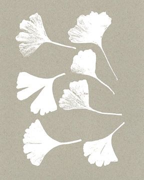 Ginkgo-Blätter auf neutralem Papier. Botanische Illustration im Vintage-Stil von Dina Dankers