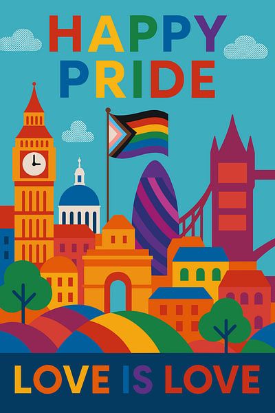 De gelukkige Illustratie van de Skyline van Londen van Art Kingdom