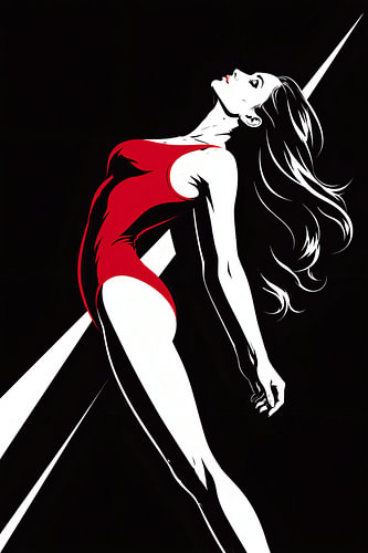 Rode Jurk Fashion Poster – Dramatisch Zwart Wit Portre