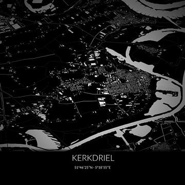 Schwarz-weiße Karte von Kerkdriel, Gelderland. von Rezona
