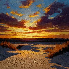 Impasto-stijl: olieverfschilderij met een woestijnzonsondergang