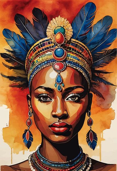 Abstrakte Aquarellmalerei einer afrikanischen Frau von MIROKKU
