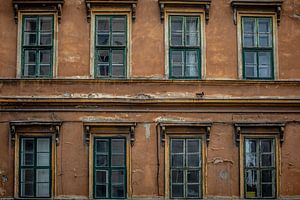alte fassade mit diamantfenstern in budapest