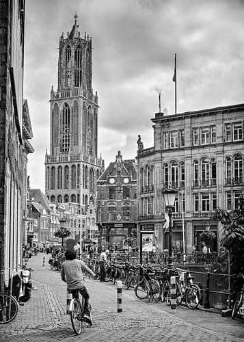 Domtoren with cyclist - Utrecht. Vertical panorama