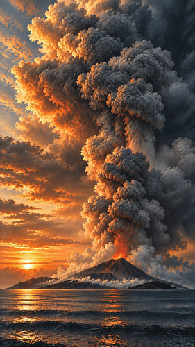 Anak Krakatau Ash Rising - Dramatic Volcanic Landscape - Indonesia