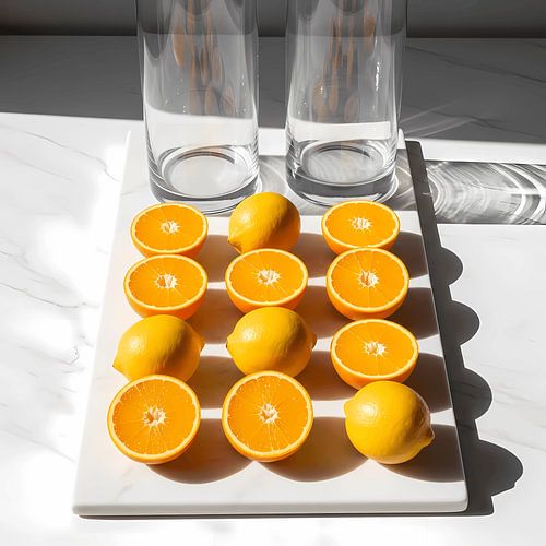 Geometrische Zitrusharmonie Eine minimalistische Stilllebenstudie