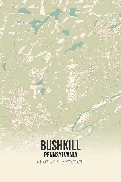 Alte Karte von Bushkill (Pennsylvania), USA. von Ortsdrucke