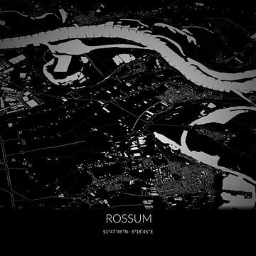 Zwart-witte landkaart van Rossum, Overijssel. van Rezona