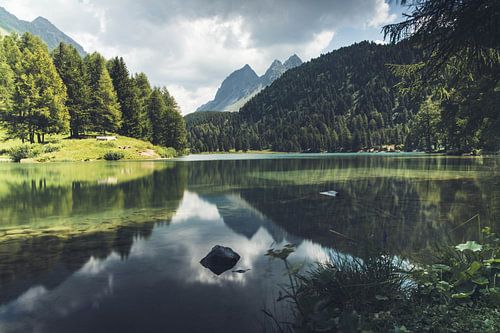 Reflectie van de bergen in het water