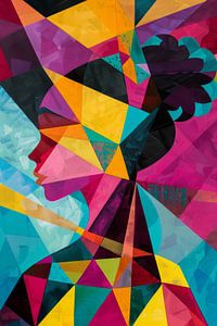 Abstract portrait of a woman in colourful geometric shapes