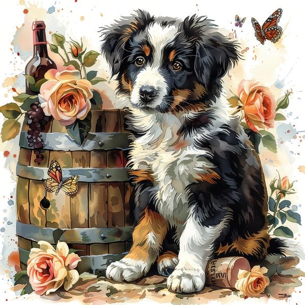 dogs-cats-birds-wine-barrel-butterflies-flowers by Gelissen Artworks