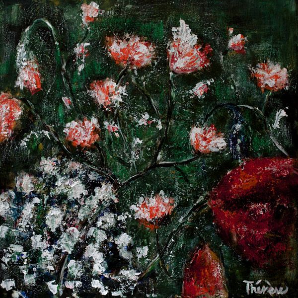 Bloemenschilderij groen. van Therese Brals