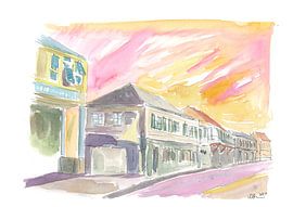 Scène de rue au coucher du soleil à Charlestown Nevis dans les Caraïbes