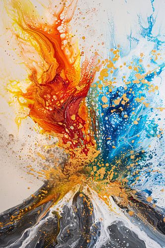 Explosion volcanique abstraite et colorée en mouvement