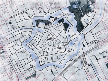 Kaart van Woerden centrum in de stijl 'White Winter' van Maporia