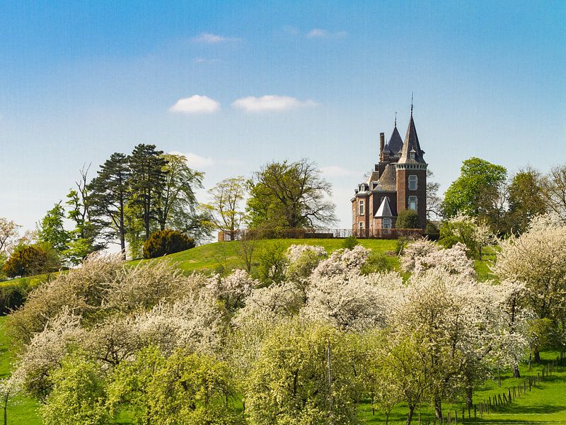 Kasteel Hulsberg omgeven door bloesems van Easycopters