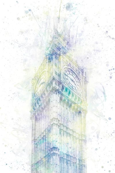 Modern Art BIG BEN | Aquarell Pastell von Melanie Viola