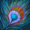 Peacock Feather Dark Blue Abstract by Iris Holzer Richardson