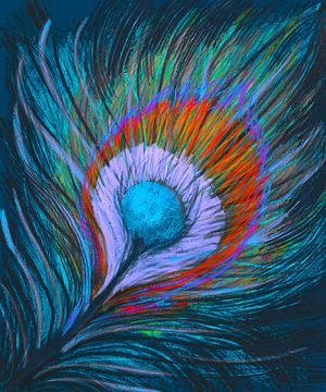 Pauwenveer Donkerblauw Abstract van Iris Holzer Richardson