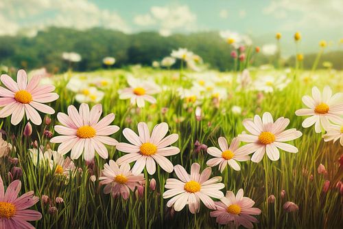 Bloemenweide in de lente Kunstschilderij Illustratie 01