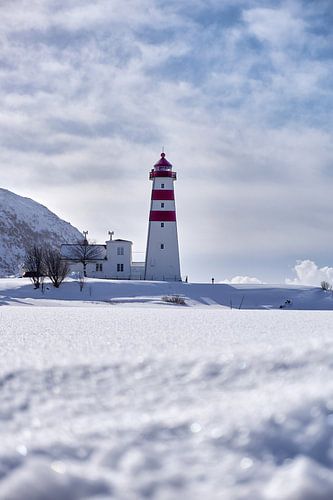 Vuurtoren van Alnes in the winter, Godøy, Noorwegen
