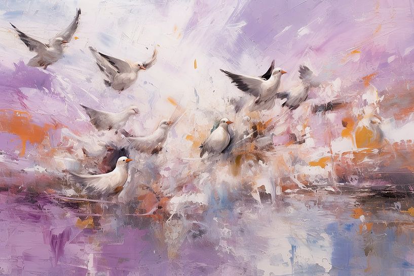Birds Exercising | Modern Schilderij by Eye catching paintings