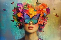 Portrait woman with flowers and butterflies