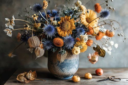 Botanische compositie in Blauw en Geel no.1