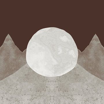 Moon and mountains in earth colours by Mad Dog Art