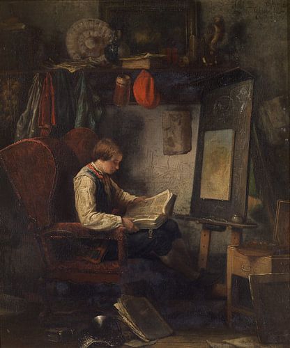 Jonge kunstenaar in atelier, Ferdinand De Braekeleer II, 1851