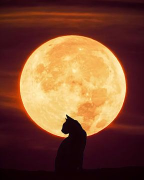 Maanlicht en kat van Gapran Art