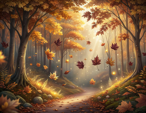 An autumnal park landscape in the watercolour art style