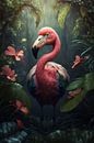 Portrait d'un flamant rose dans la jungle par Digitale Schilderijen Aperçu