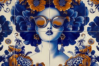 Hollands tegeltableau met hip meisje