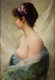Naked brunette model with purple ribbon - Albert Joseph Penot by Atelier Liesjes