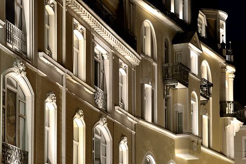 Baden-Baden, illuminated town hall in the evening