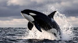 Photographie de l'océan : une orque majestueuse sautant hors de l'eau | Décoration murale nature dynamique représentant une orque