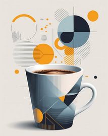 Coffee cup with an abstract geometric design for a café-boutique by Liona Toussaint
