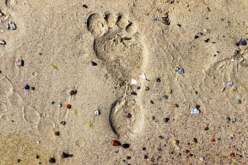 Einzelner Fußabdruck im Sand am Strand der Ostsee