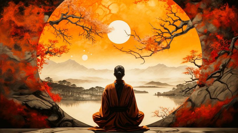 Meditation bei Sonnenuntergang von Vlindertuin-Art