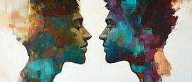 Facial profiles in the play of colours of proximity by Poster Art Shop