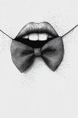 Mond en strik grafische lijntekening