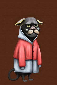 Portrait amusant d'un chien en veste à capuche sur Maud De Vries
