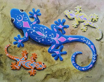 Lézards multicolores à motifs sur Sandra Steinke