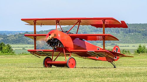 Replica van een Fokker DR.1 driedekker.