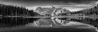 Lake Misurina in the Dolomites near the Three Peaks in black and white